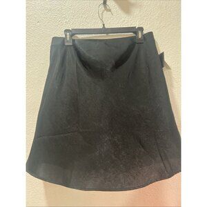 And Now This Silk Like Mini Skirt Womens L Flared Black NWT